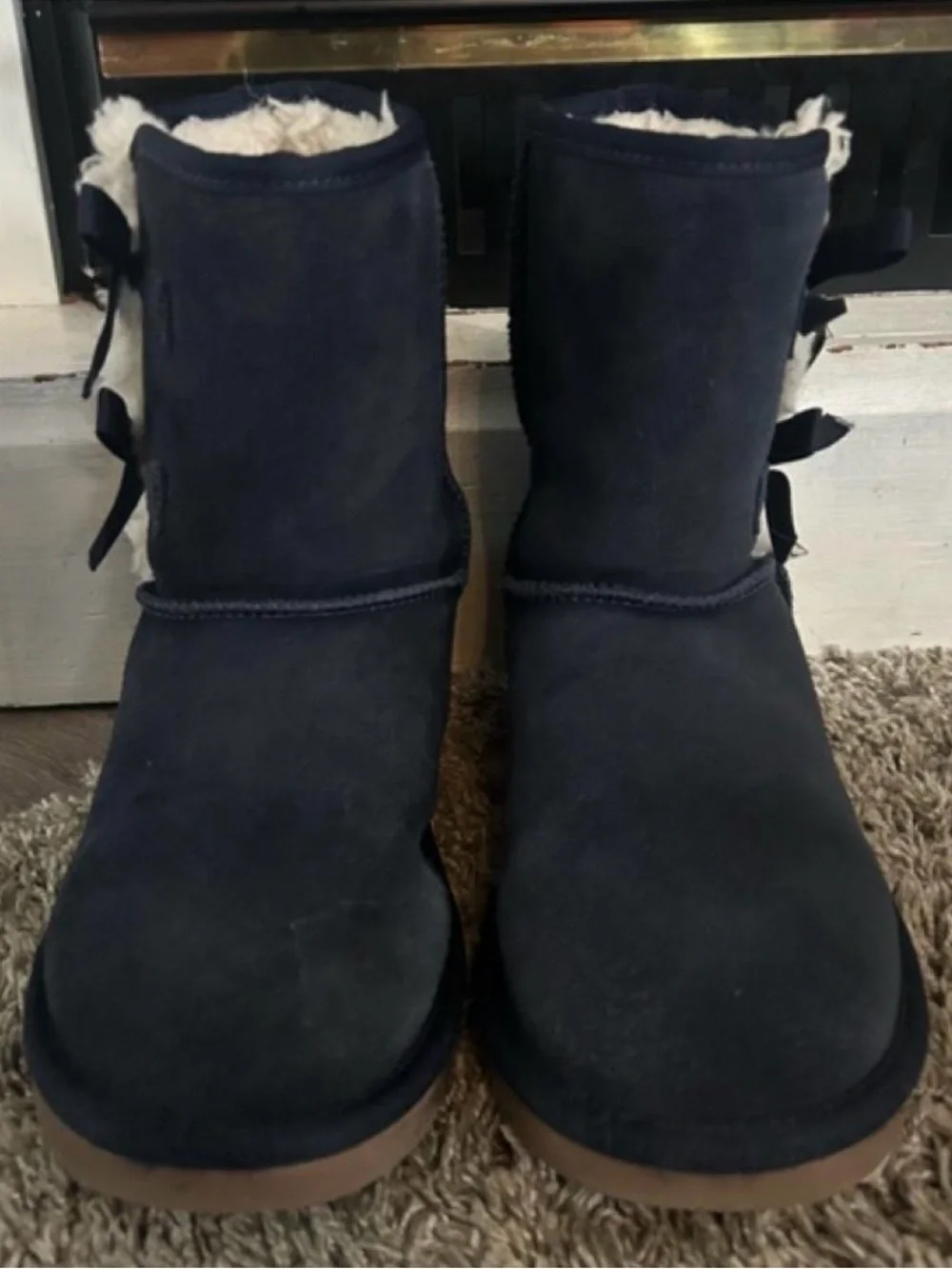 UGG Navy Faux-Shearling Ribbon Side Winter Boots